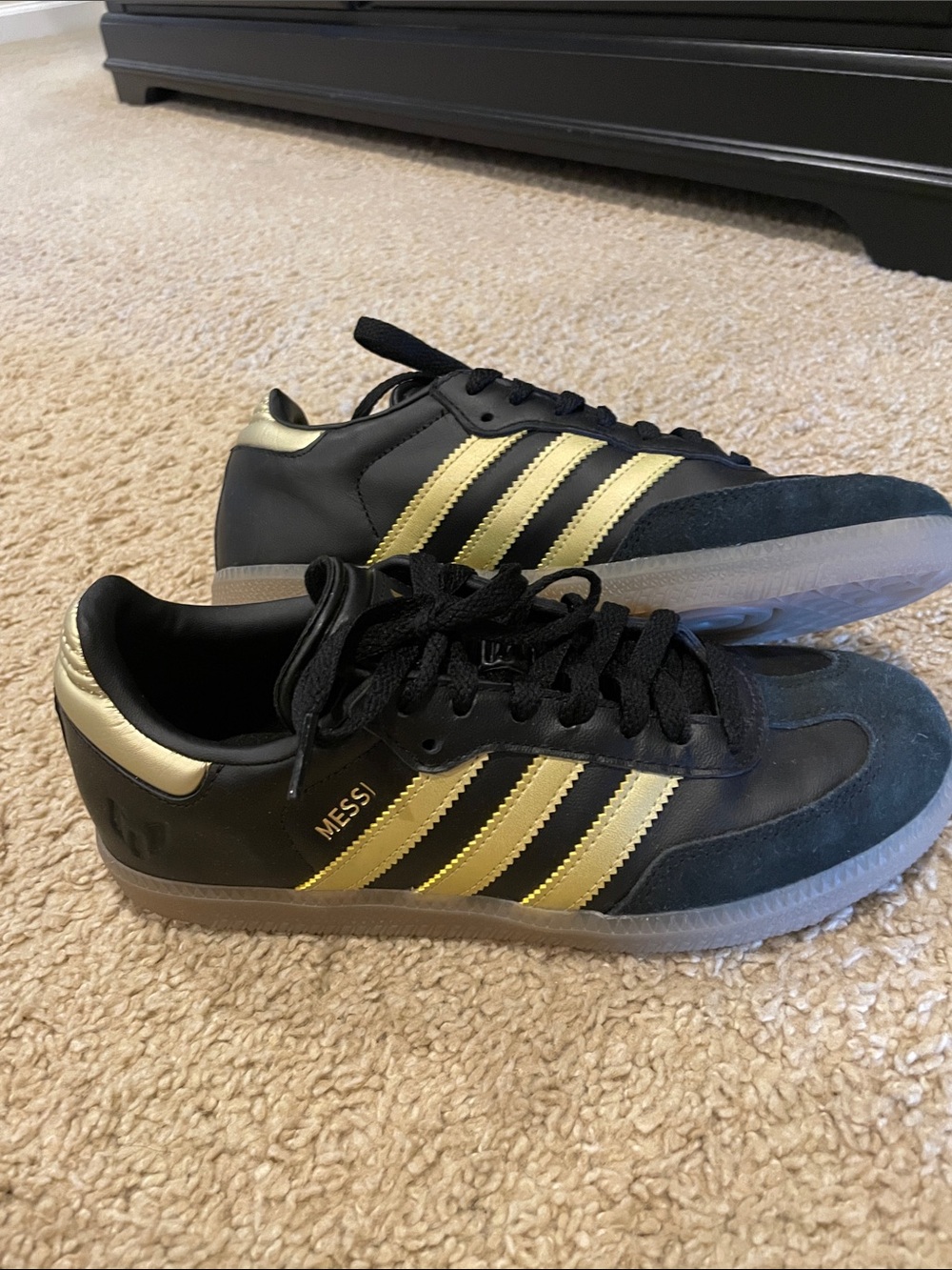 adidas boys Black and Gold Messi sneakers size 4 1/2.